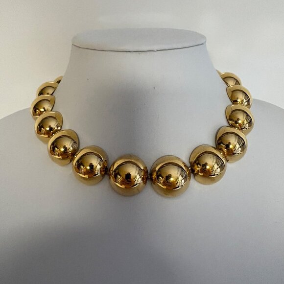 Monet Signed Gold Tone Necklace Chunky Half Domed Choker Statement Jewelry - Picture 2 of 8